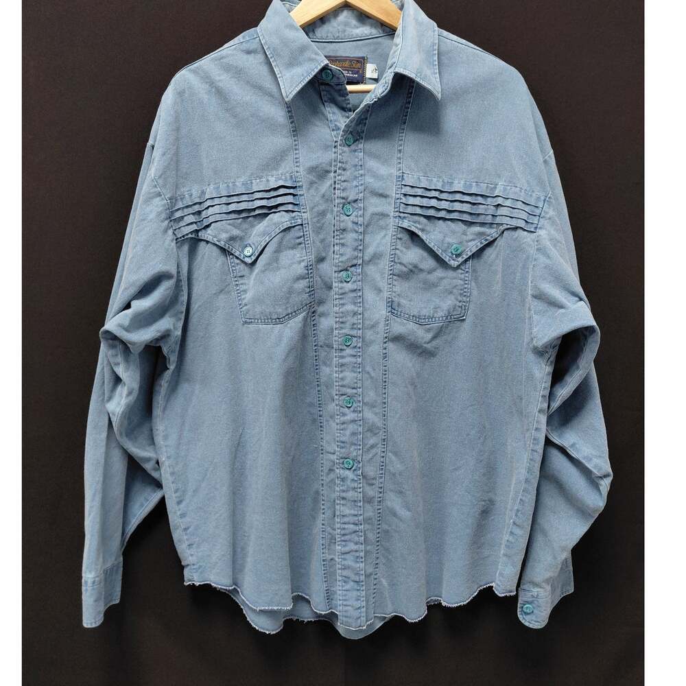 Panhandle Slim Made in USA 100% Cotton Shirt Blue Solid Denim Men Size XL